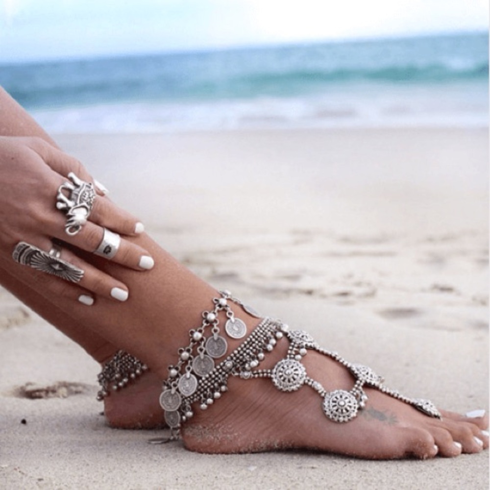 Ankle Charm Bracelet Boho Tassel Coin